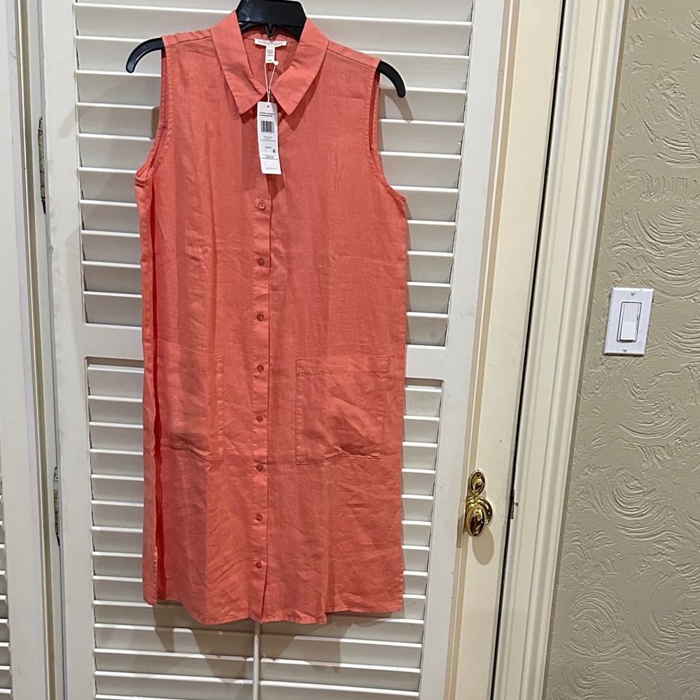 EILEEN FISHER Coral Linen Dress. Size XS. NWT